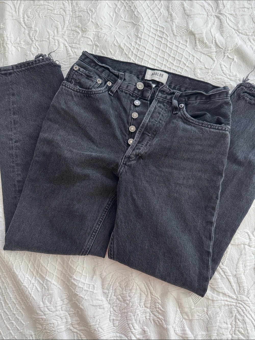 Agolde Washed Black High-Rise Straight Jeans